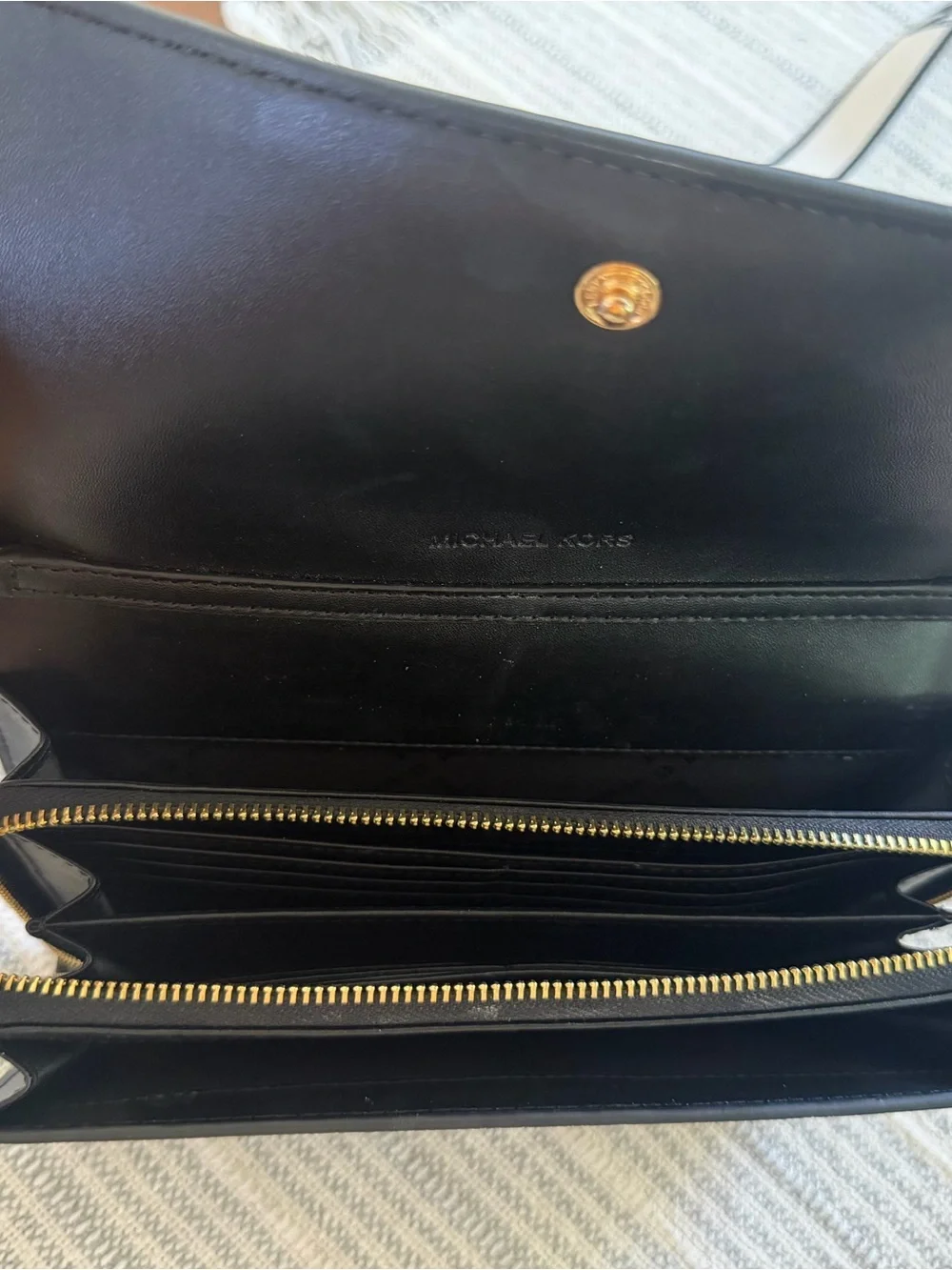 Michael Kors Black Crossbody Bag with Branded Cream Strap